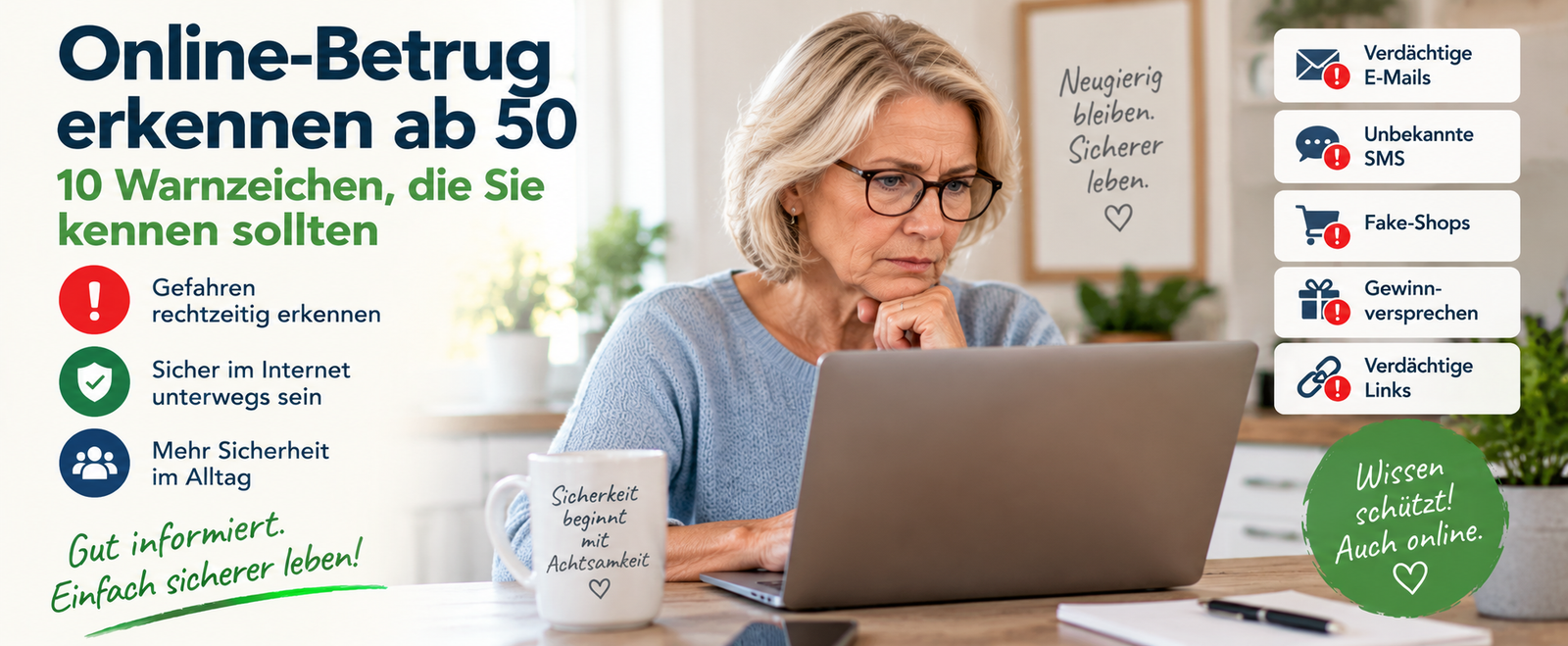 Online-Betrug erkennen ab 50 mit wichtigen Warnzeichen.