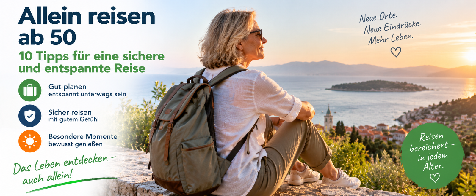 Allein reisen ab 50 mit Tipps für eine sichere und entspannte Reise.